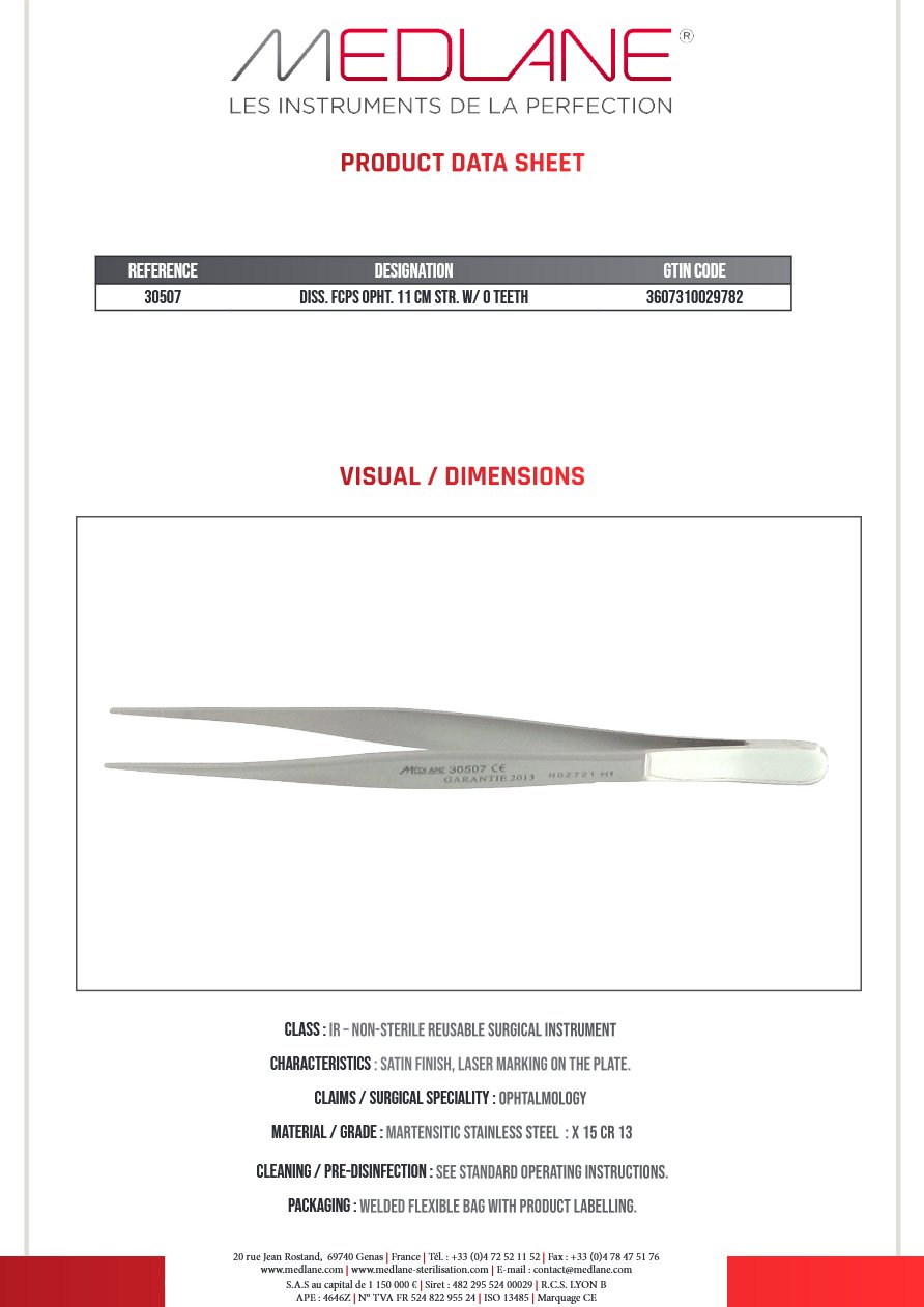 Pince Diss. Ophtalmo 110 mm Droit Ss Gr — REF 30507P