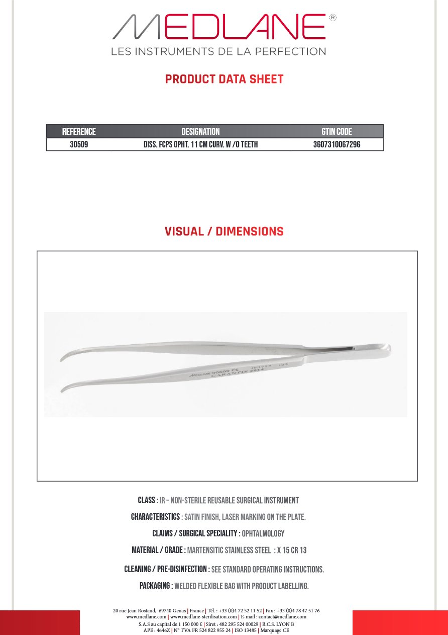 Pince Diss. Ophtalmo 110 mm Courbe Ss Gr — REF 30509P