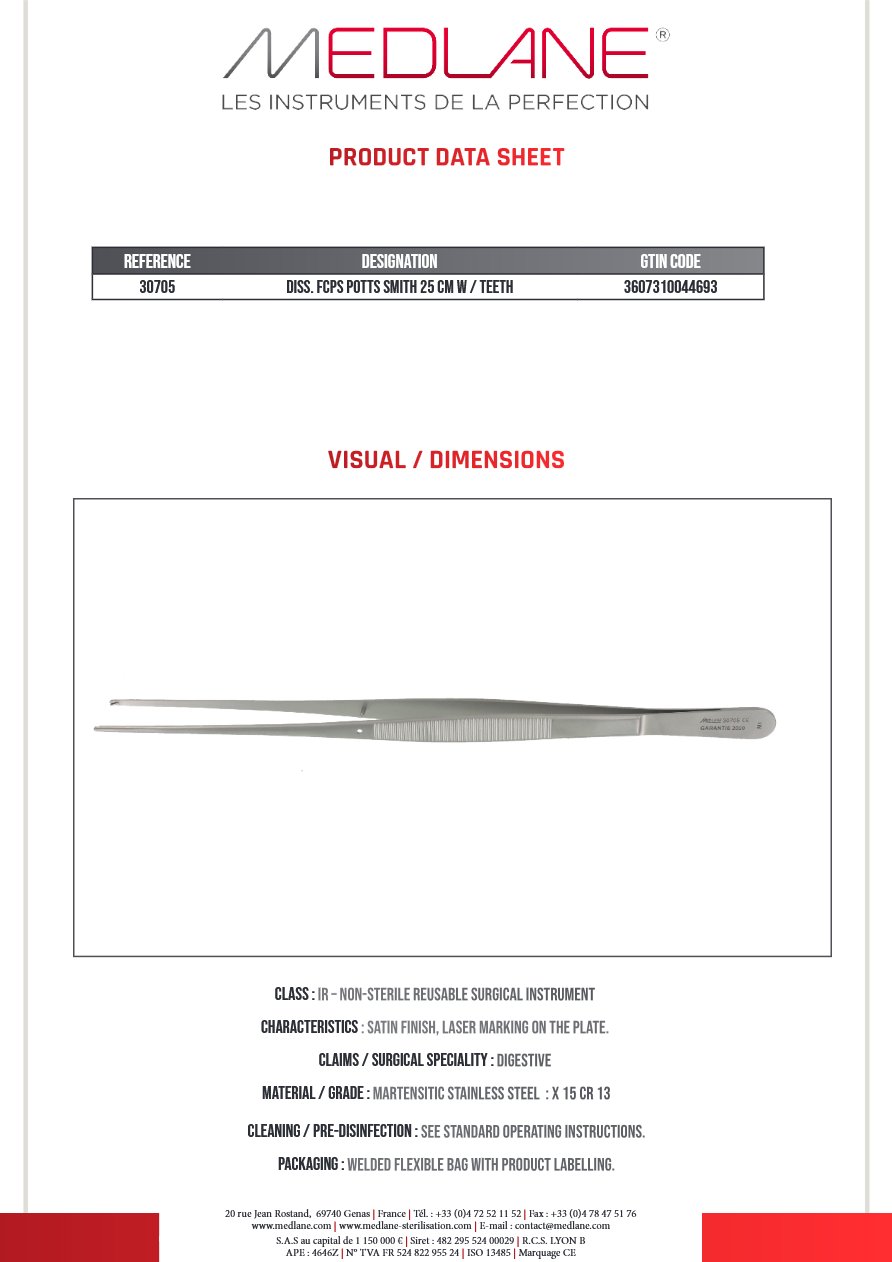 Pince Diss. Potts Smith 250 mm a Gr — REF 30705