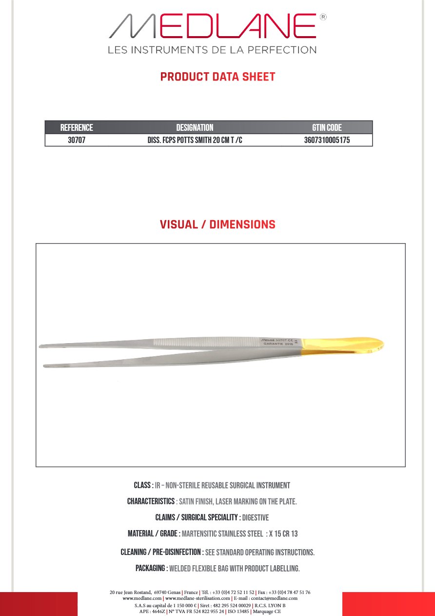 Pince Diss. Potts Smith 200 mm Tungst — REF 30707P