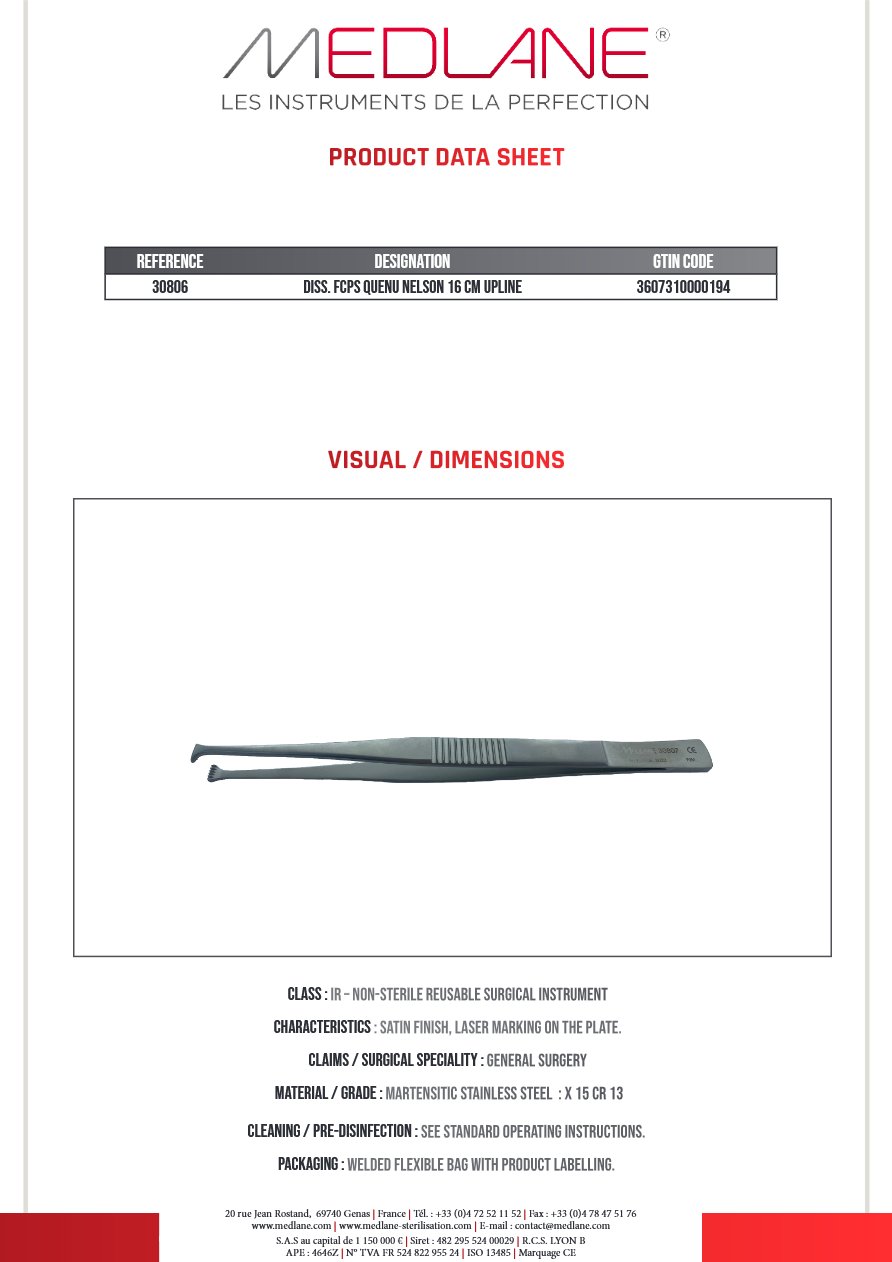 Pince Dissection Quenu Nelson 160 mm Upline — REF 30806