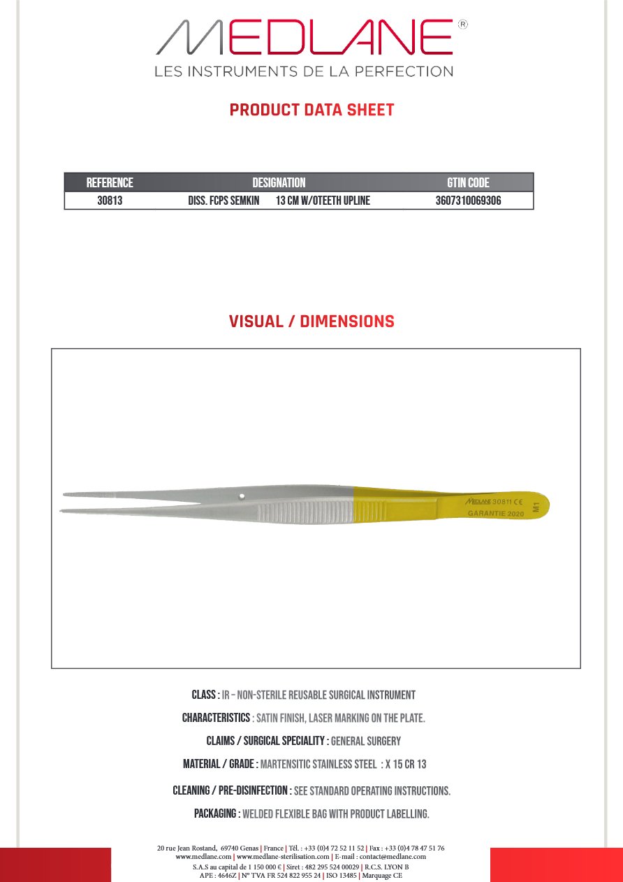 Pince Dissection Semkin 130 mm Ss Griffes upline — REF 30813