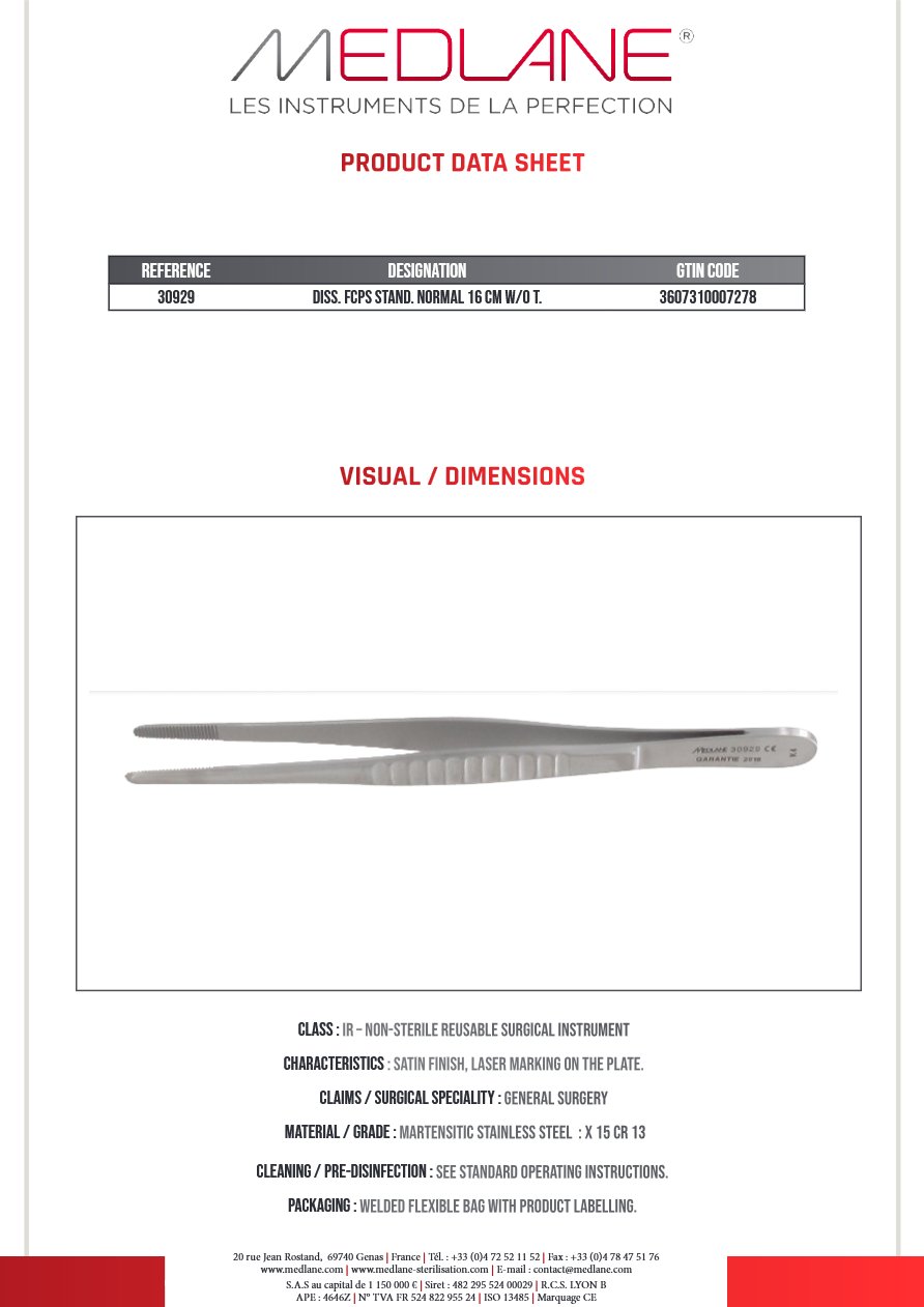 Pince Dissection Standard Norma 160 mm Ss Griffes — 30929P