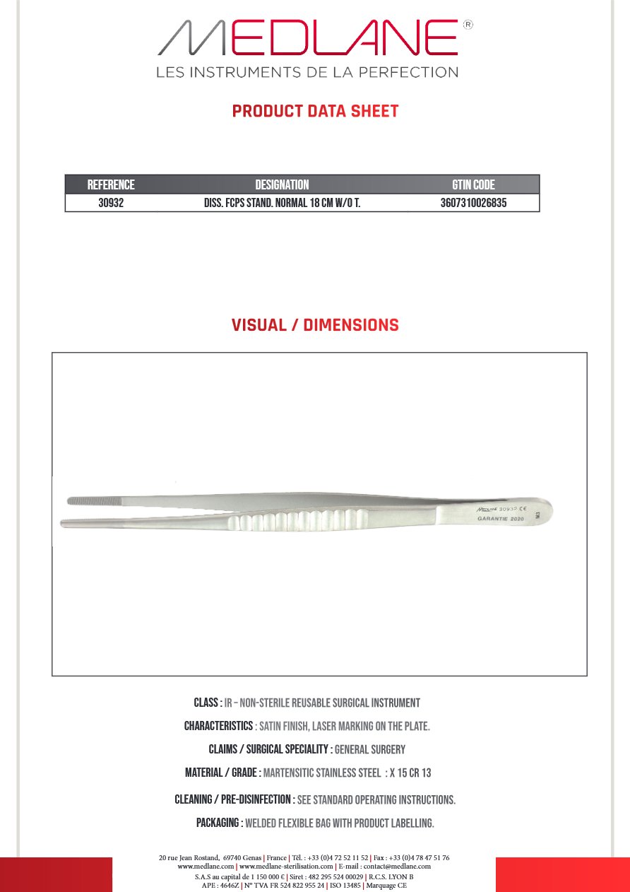 Pince Dissection Standard Norma 180 mm Ss Griffes