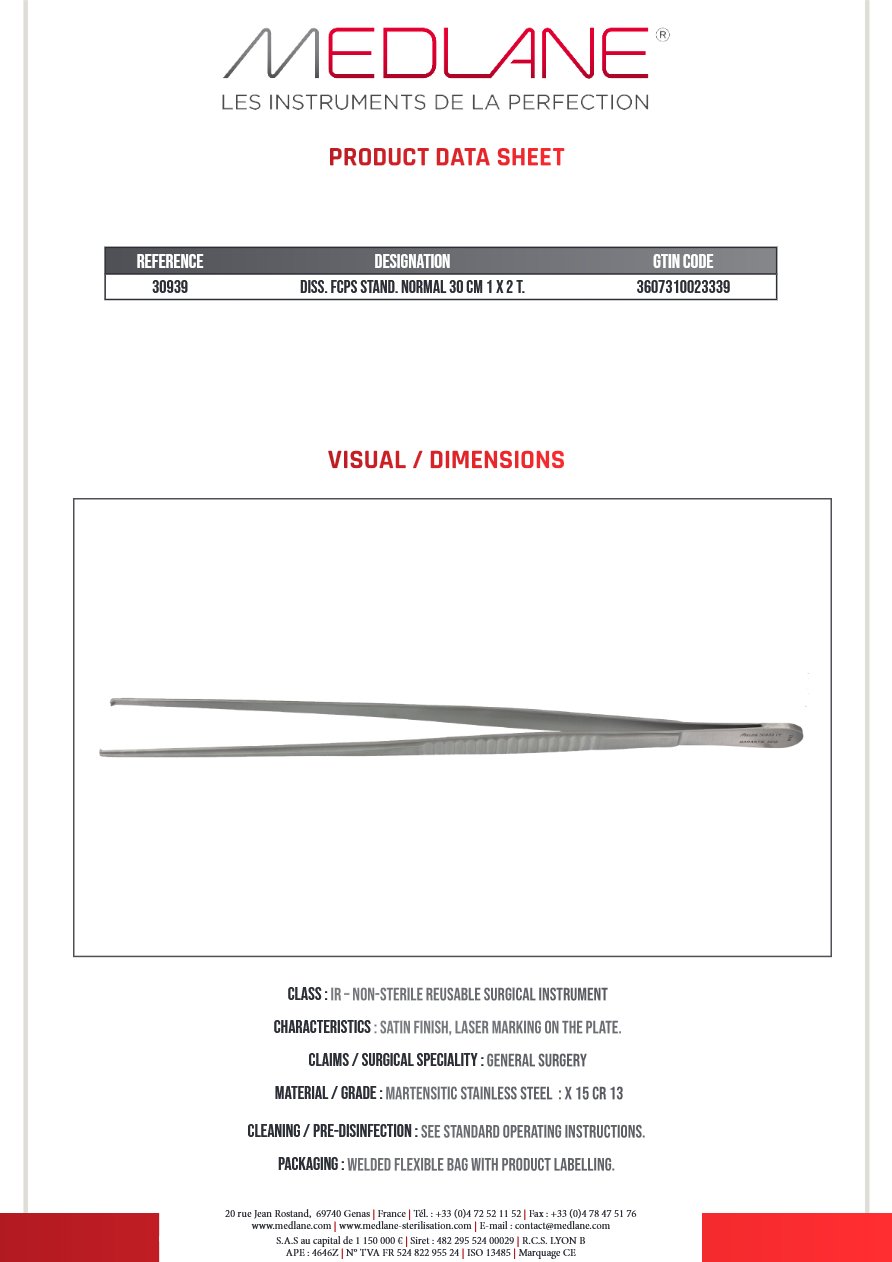 Pince Dissection Standard Norma 300 mm 1 X 2 Griffes — 30939P