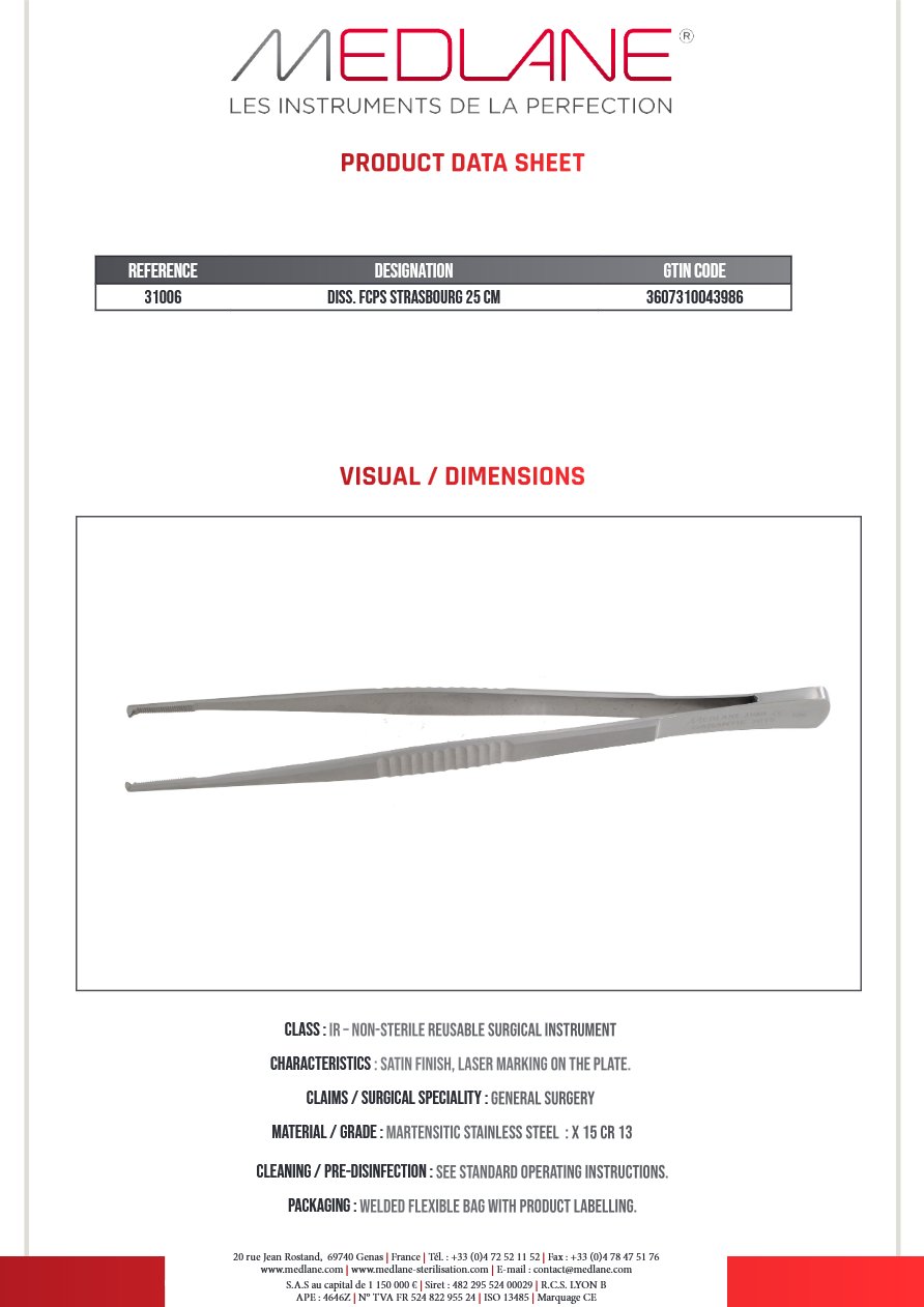 Pince Diss. Strasbourg 250 mm — REF 31006P