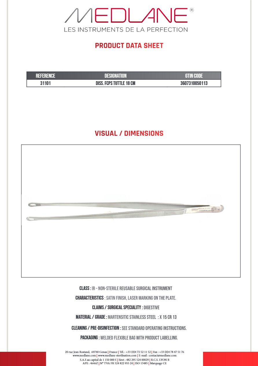 Pince Diss. Tuttle 180 mm — REF 31101P