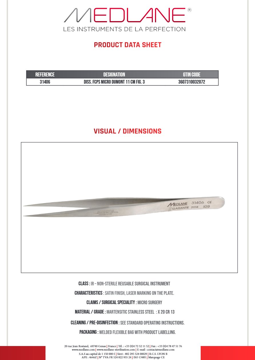 Pince Diss. Micro Dumont 110 mm Fig. 3 Larg 0,08MM — REF 31406