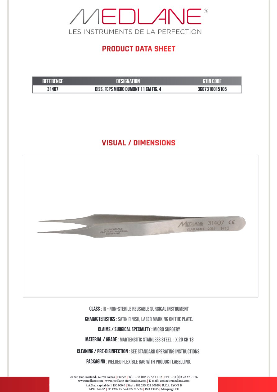 Pince Diss. Micro Dumont 110 mm Fig. 4 Larg 0,06MM — REF 31407
