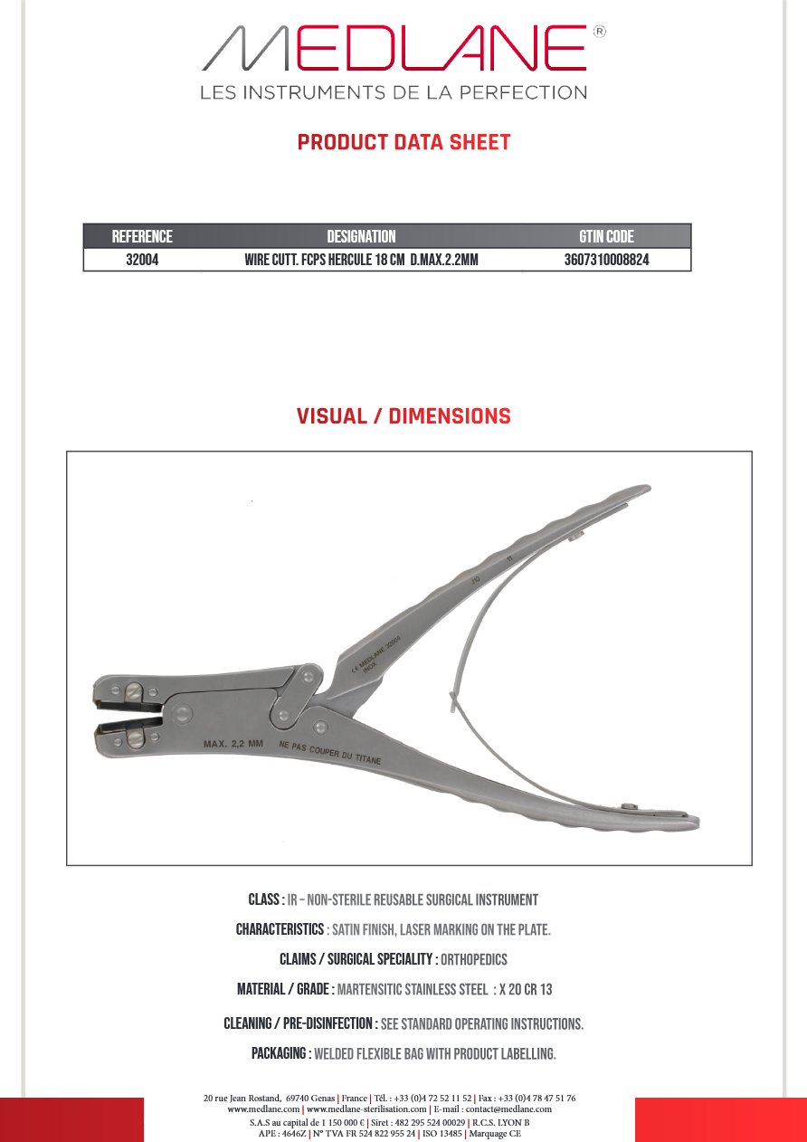 Pince Fils Coupe Hercule 180 mm D.max 2.2 mm — REF 32004