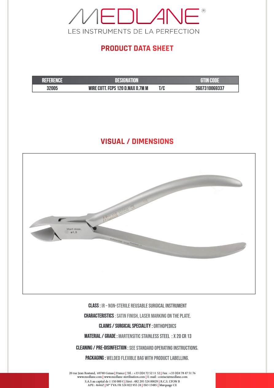 Pince Fils Coupe 120 D.max 0,7 mm Tungstene — REF 32005