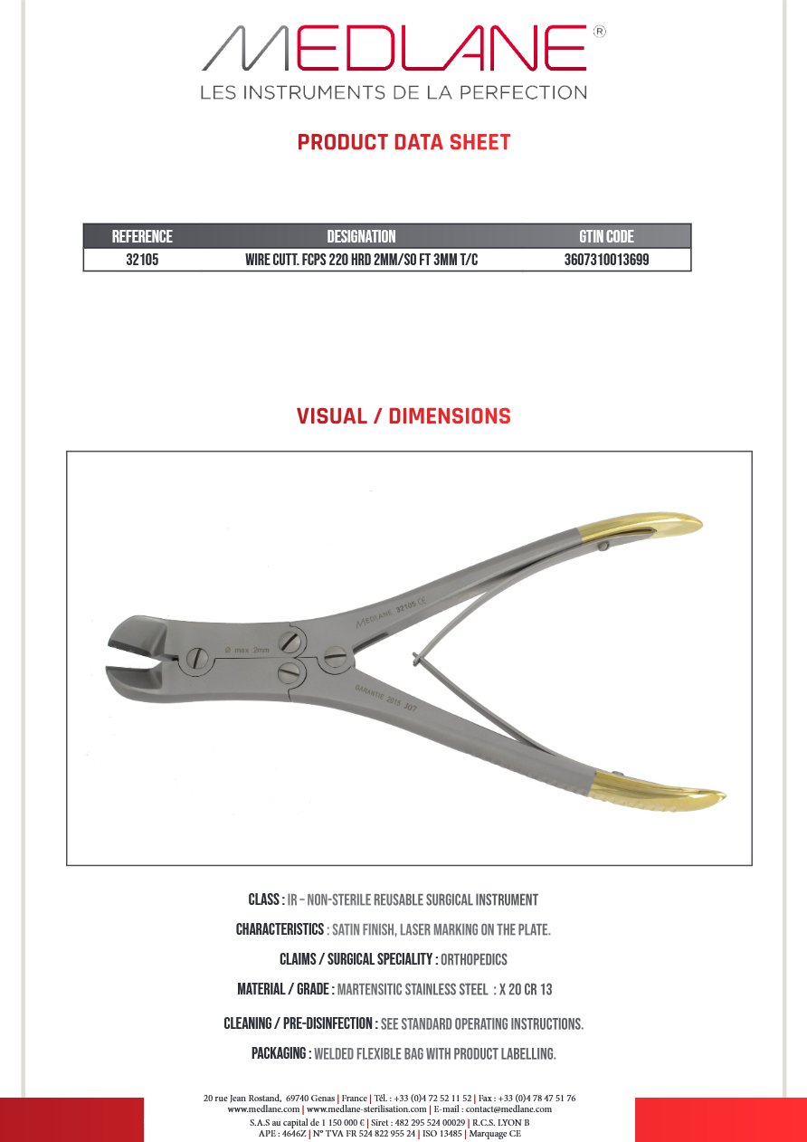 Pince Fils Coupe 220 D.max 2,0 mm Tungstene — REF 32105P