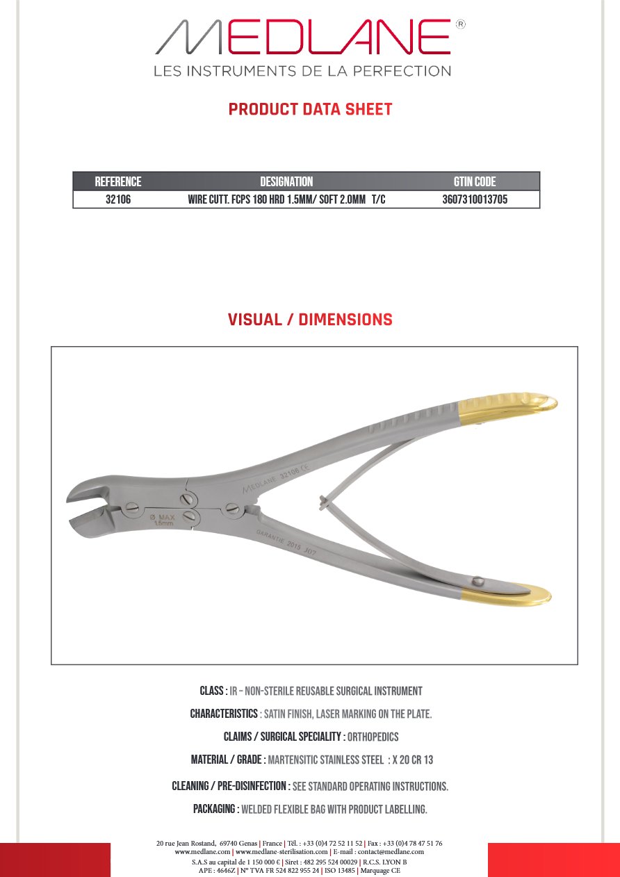 Pince Fils Coupe 180 D.max 1,5 mm Tungstene — REF 32106P