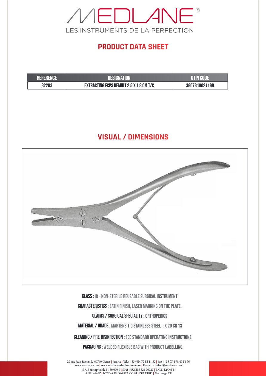 Pince Fils Extraction Demult.2.5 X 180 mm Tung — REF 32203P