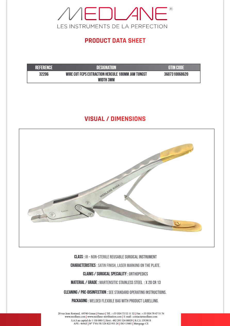 Pince Fils D'acier Extraction Hercule 180 mm Mors Tungst Largeur 3 mm — REF 32206
