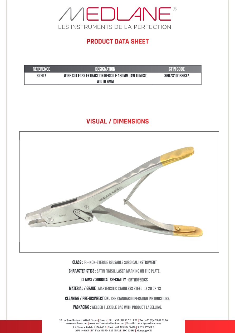 Pince Fils D'acier Extraction Hercule 180 mm Mors Tungst Largeur 6 mm — REF 32207
