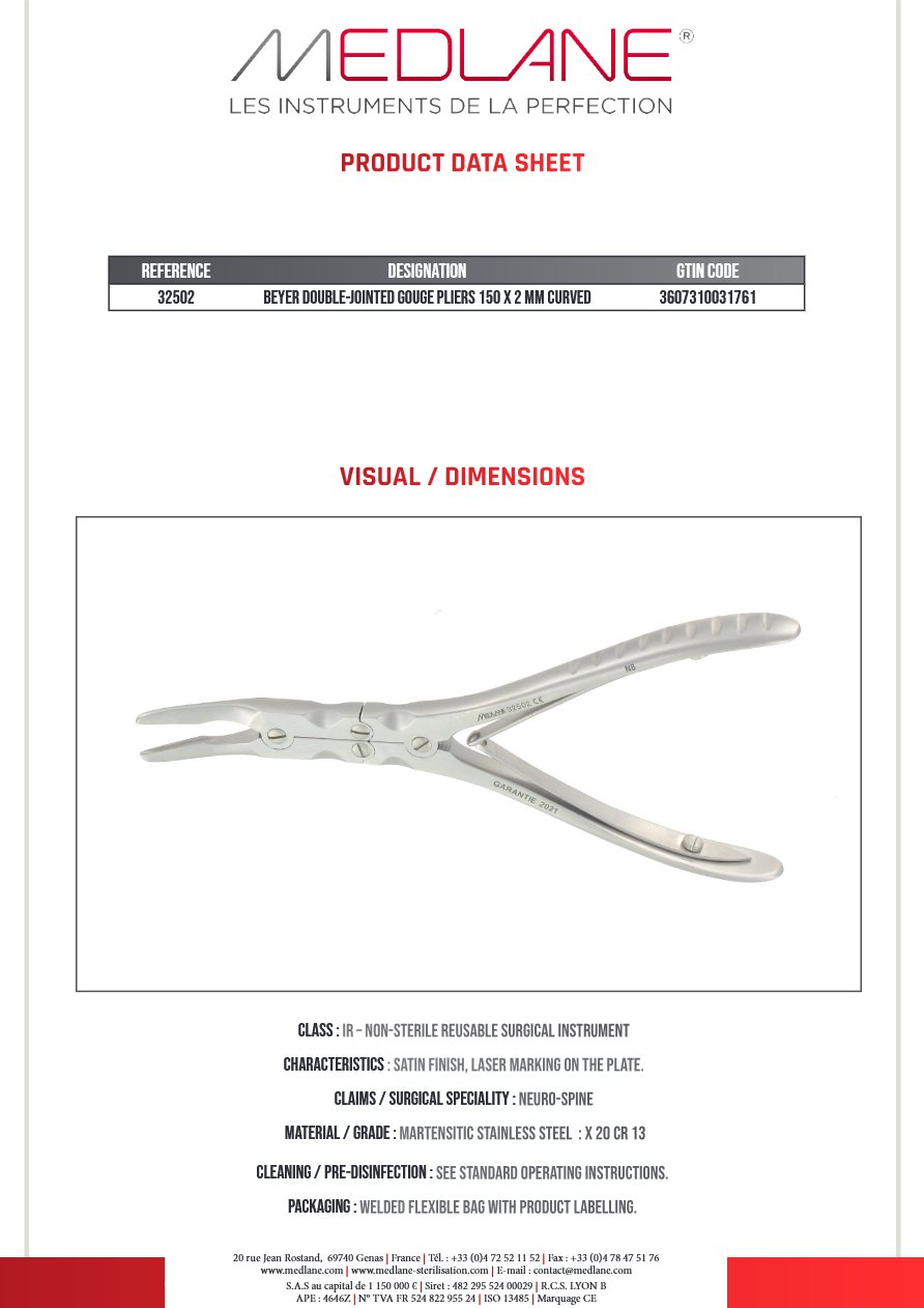 Pince Gouge Dbl Art. Bohler 150 X 2MM Courbe — REF 32502P