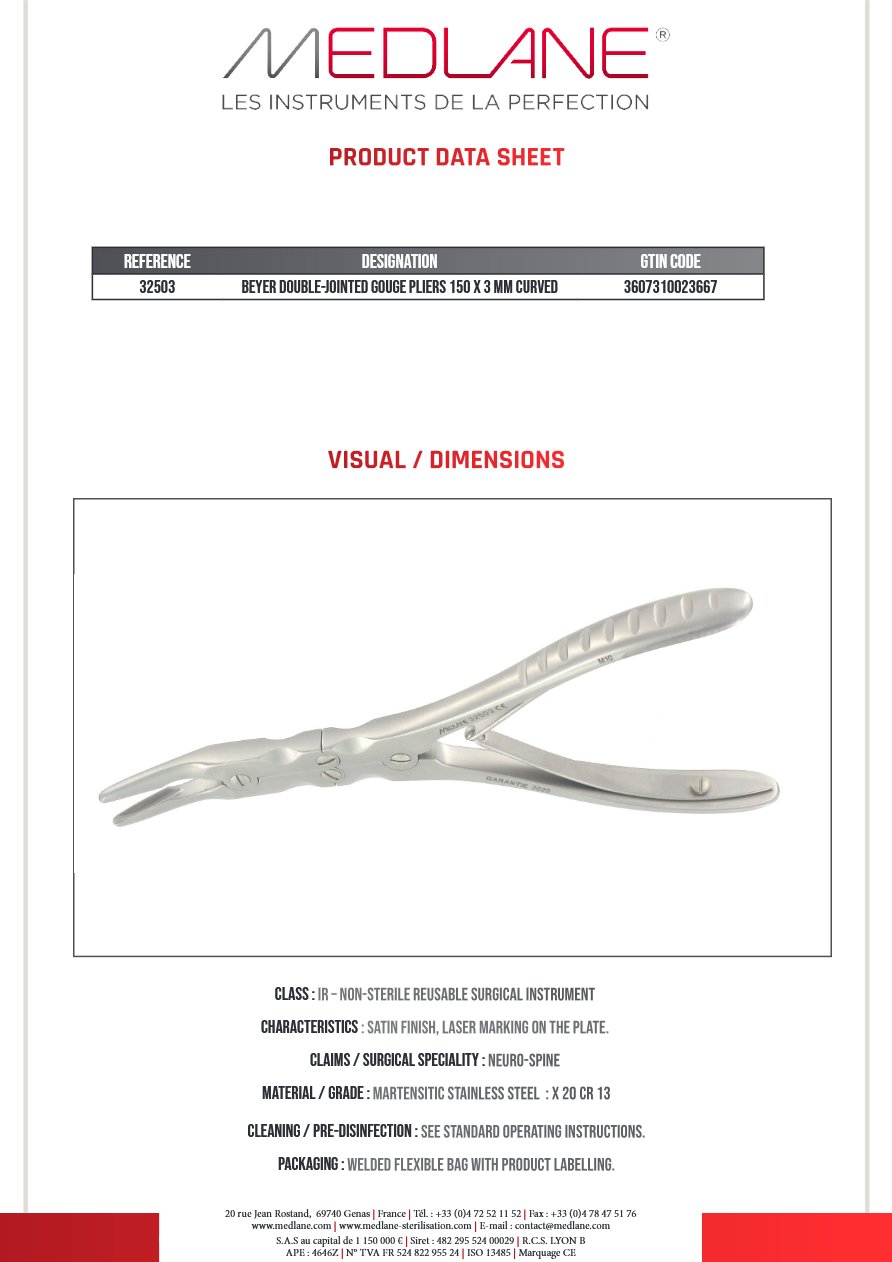 Pince Gouge Dbl Art. Bohler 150 X 3MM Courbe — REF 32503P
