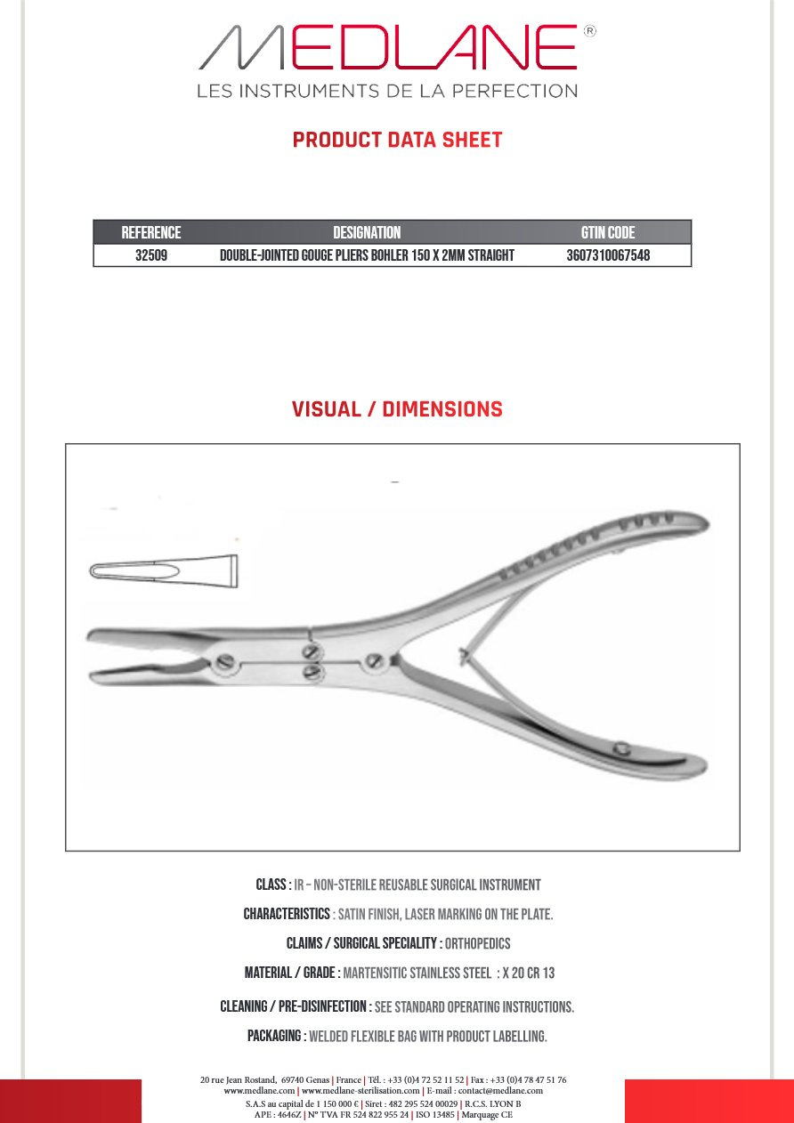 Double-jointed Gouge Pliers Bohler 150 X 2mm Droit — REF 32509
