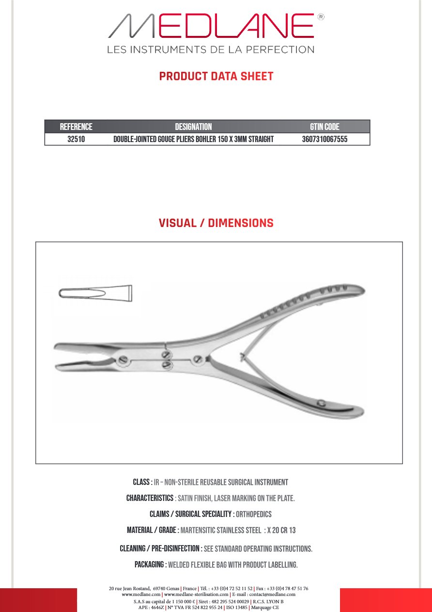 Pince Gouge Double Action Bohler 150 X 3mm Droit — REF 32510