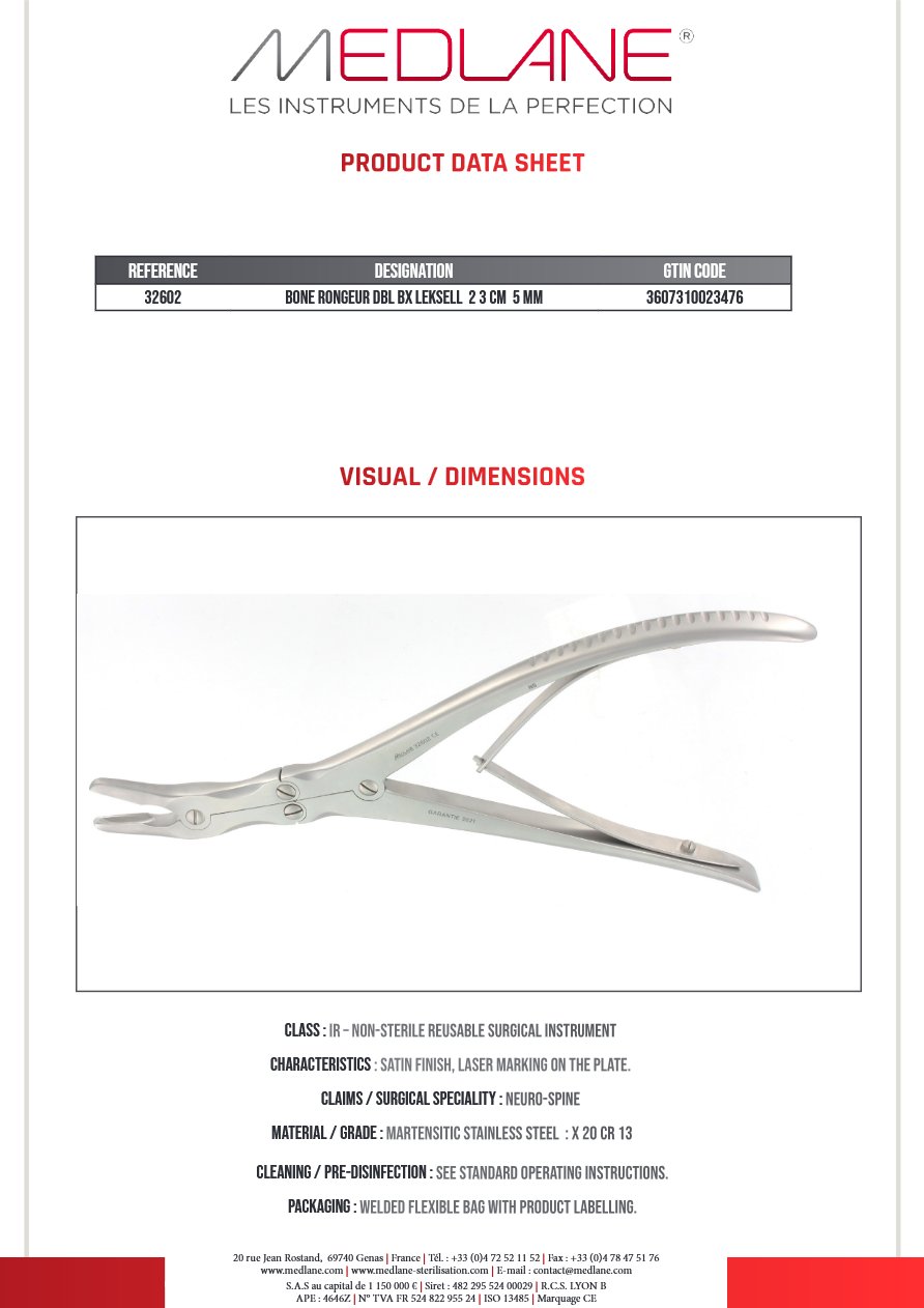 Photo produit MEDLANE : Pince Gouge Double Articulation Leksell 230 X 5MM, référence 32602P
