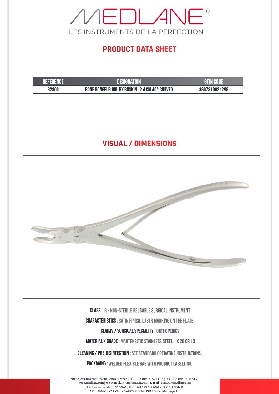 Photo produit MEDLANE : Pince Gouge Double Articulation Ruskin 240 X 5MM Courbe, référence 32803P