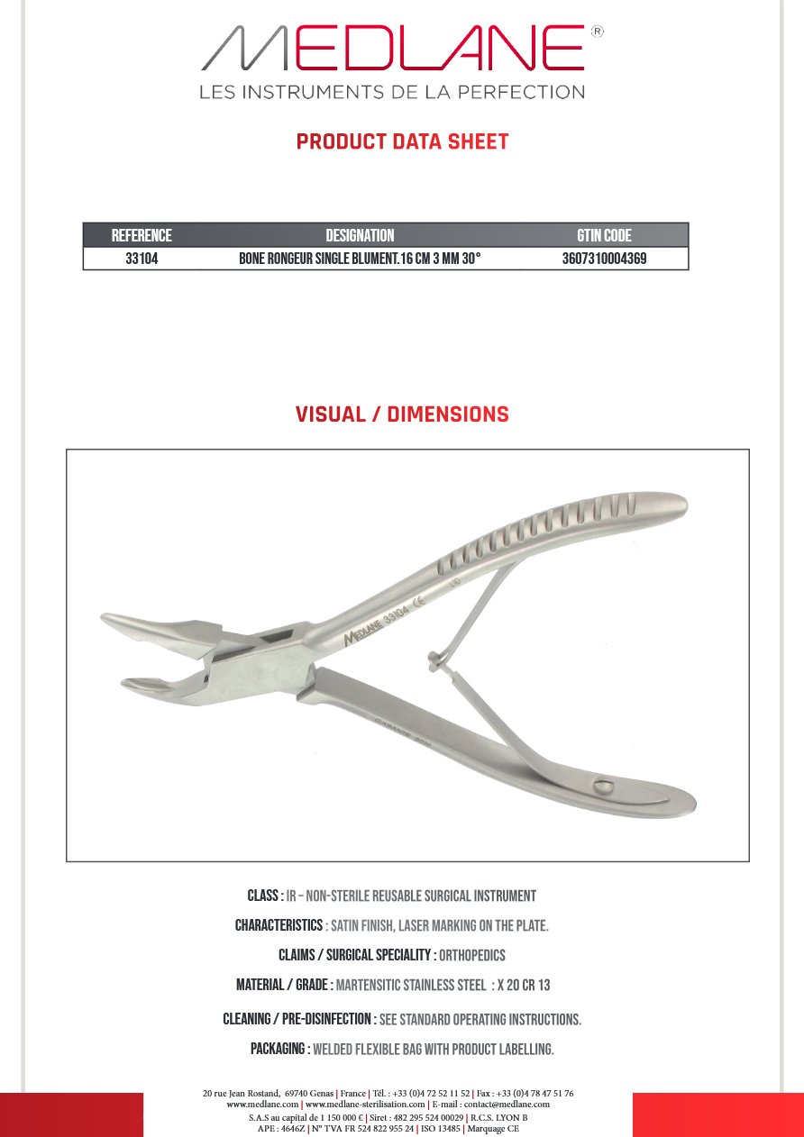 Pince Gouge Simple Blumenthal 160 X 3 mm 30° — REF 33104