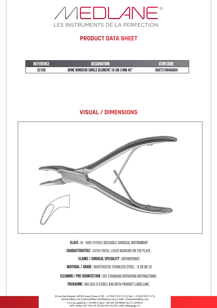 Pince Gouge Simple Blumenthal 160 X 3 mm 45° — REF 33105