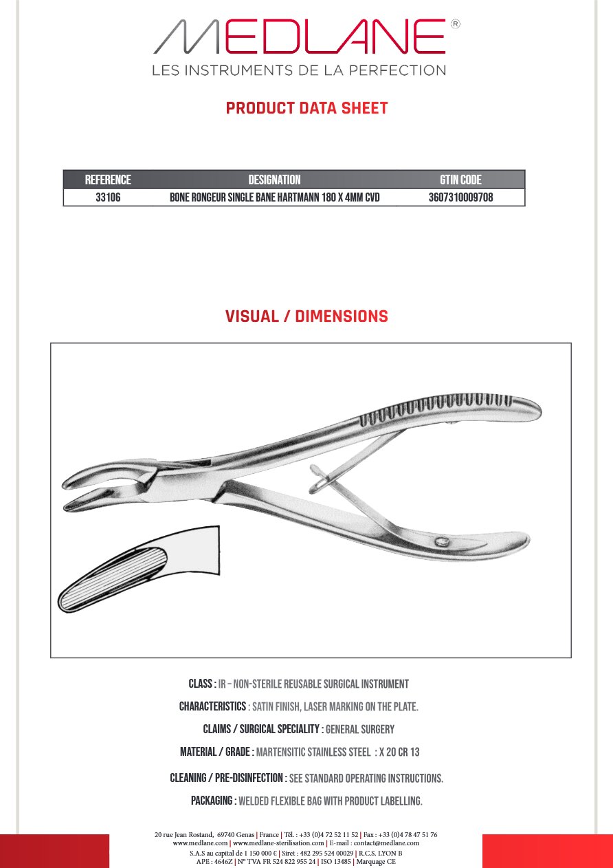 Pince Gouge Simple Bane Hartmann 180 X 4 mm Courbe — REF 33106