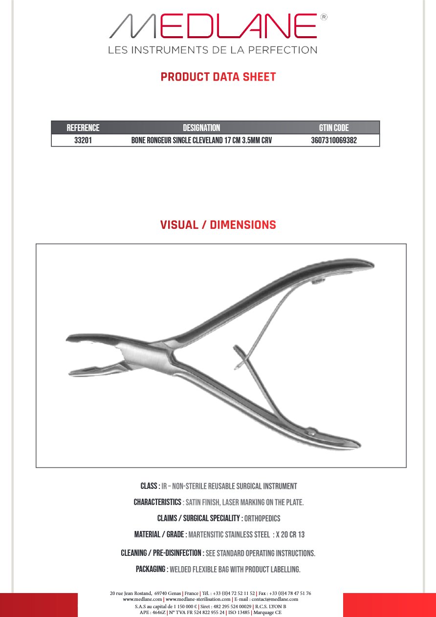 Pince Gouge Simple Cleveland 170 X 3.5 mm Courbe — REF 33201