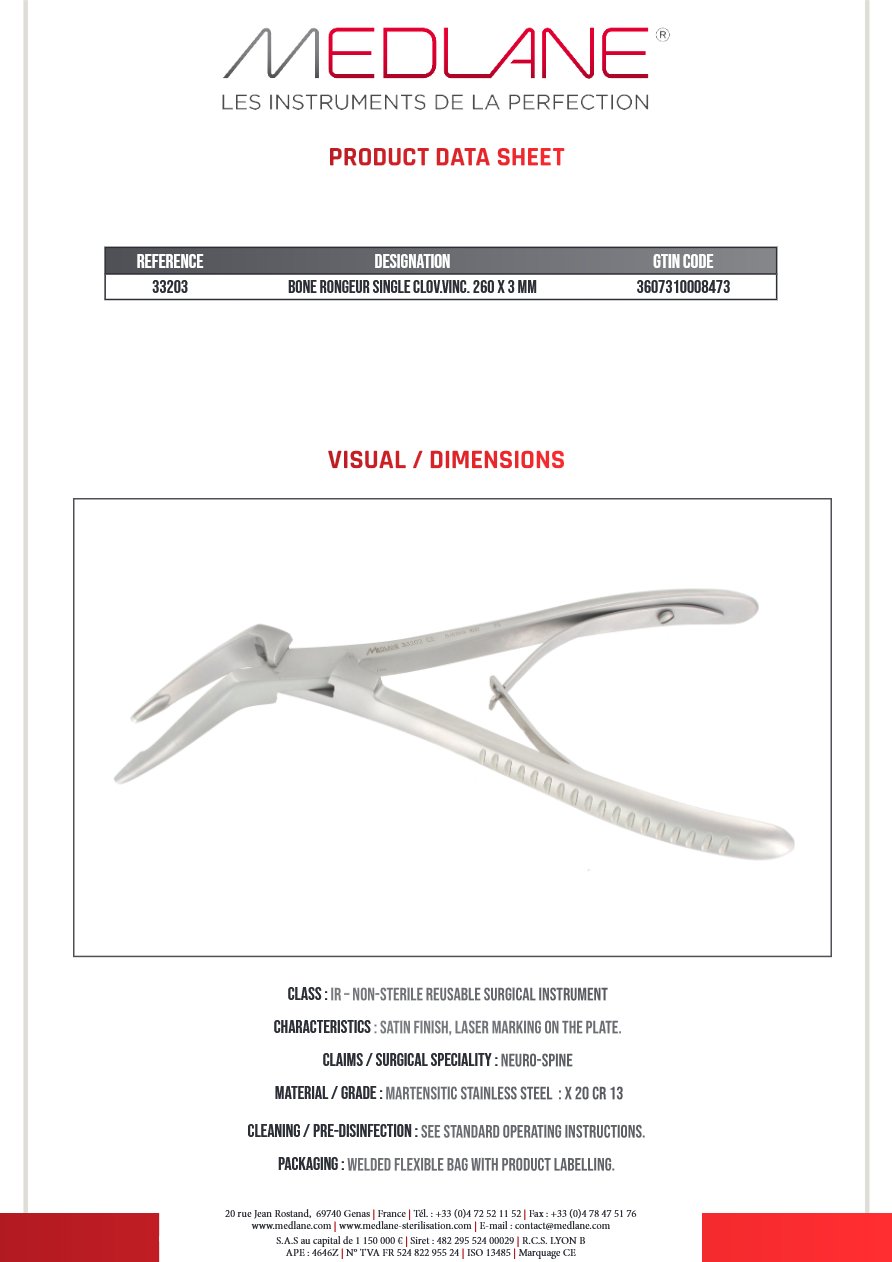 Pince Gouge Simple Clovis Vincent 260 X 3 mm — REF 33203P