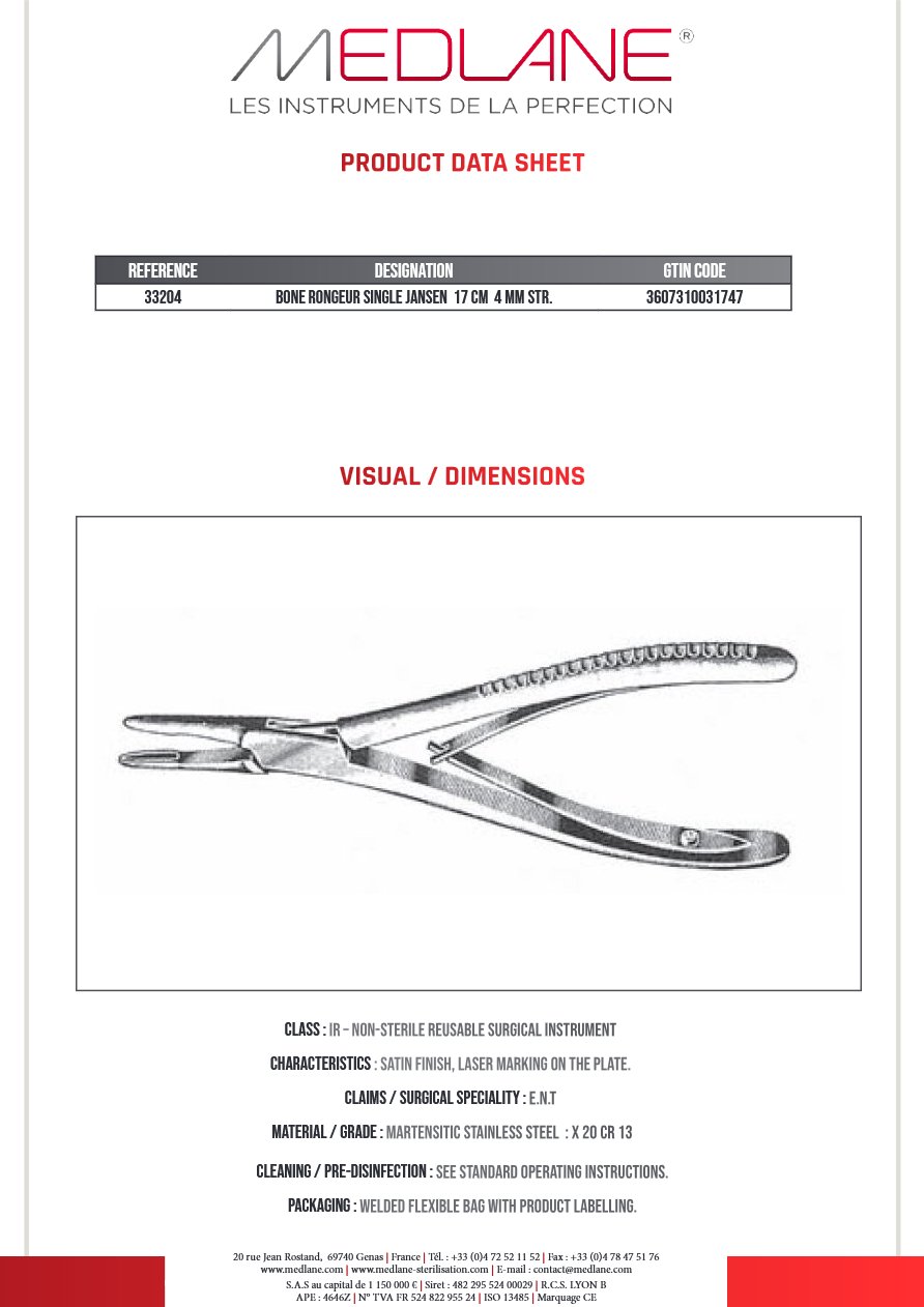 Pince Gouge Simple Jansen 170 X 4 mm Droit — REF 33204P