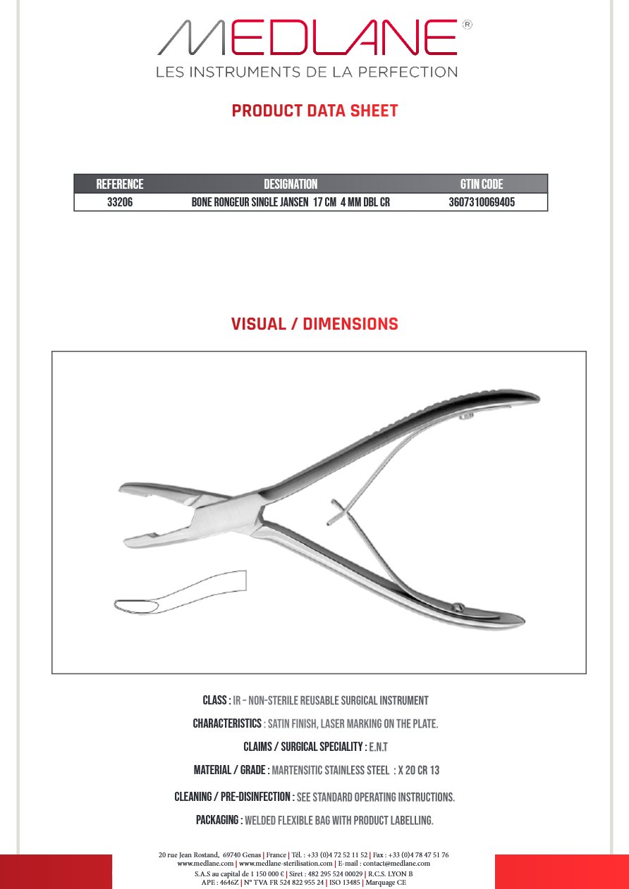 Pince Gouge Simple Jansen 170 X 4 mm Dbl Courbe — REF 33206