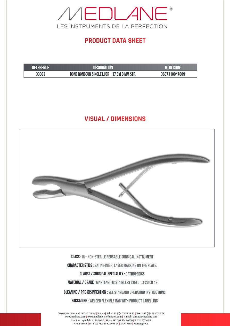 Pince Gouge Simple Luer 170 X 8 mm Drte — REF 33303P