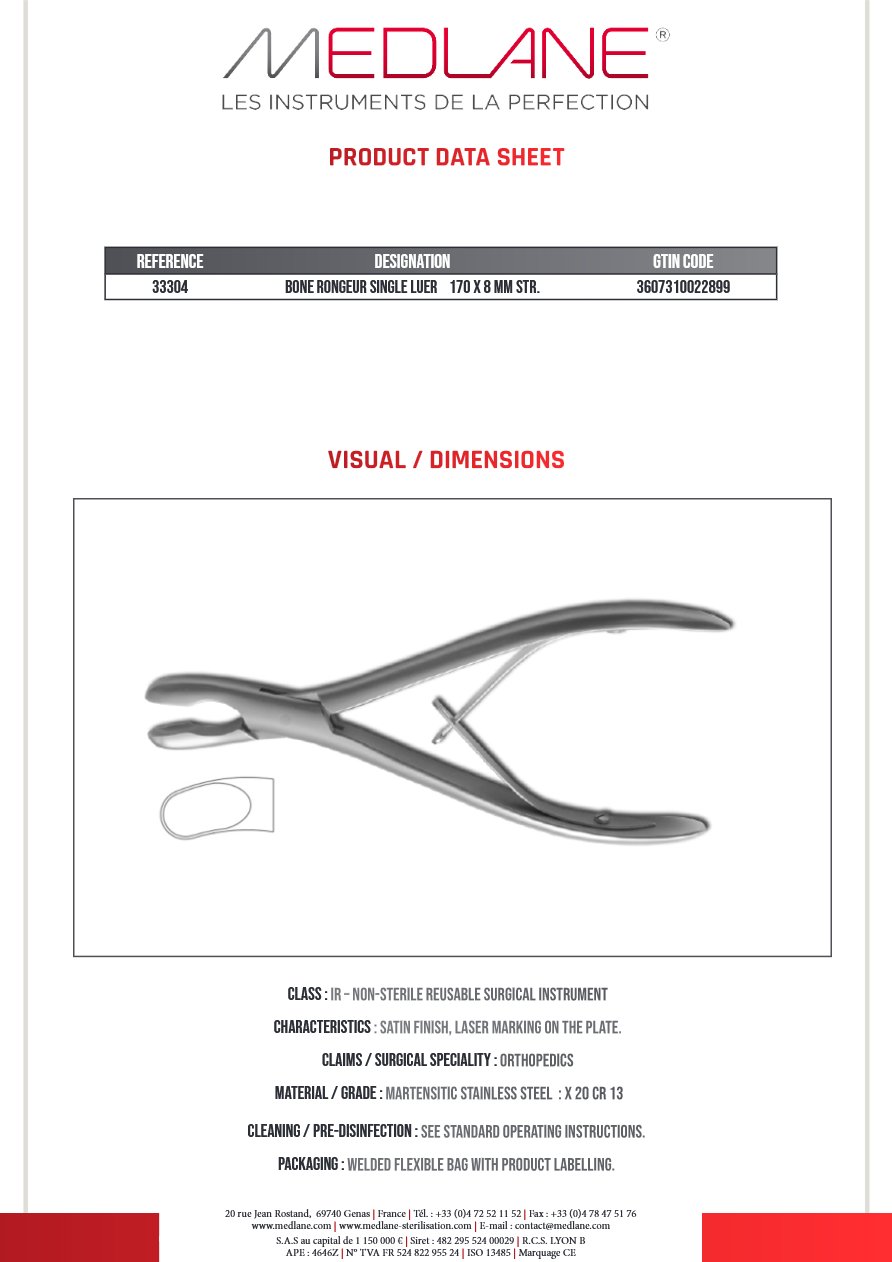 Pince Gouge Simple Luer 170 X 8 mm Courbe — REF 33304P