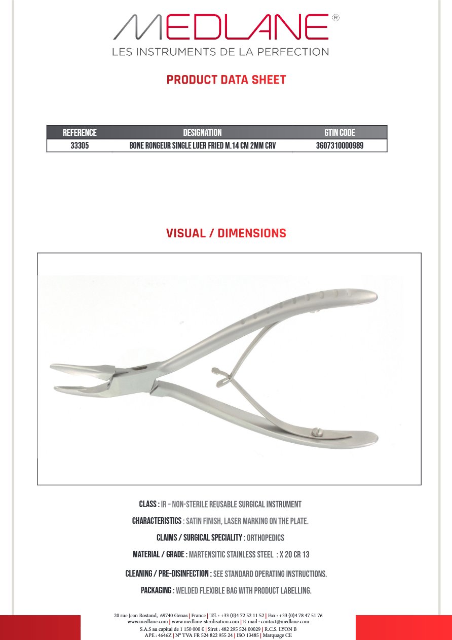 Pince Gouge Simple Luer Friedmann 140 X 2 mm Courbe — REF 33305P