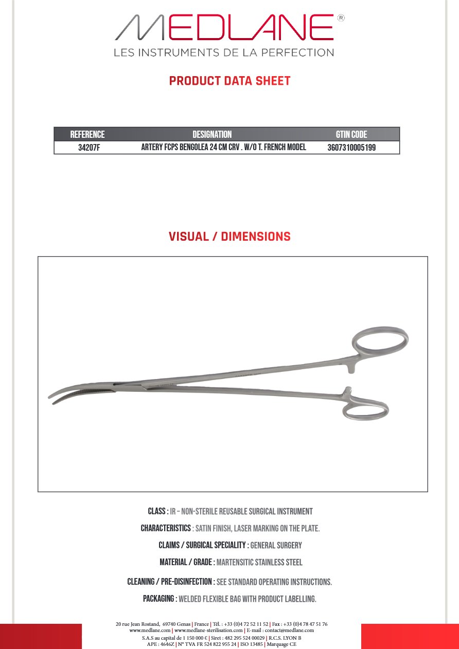 Pince Hémostatique Bengolea 240 mm C.sans Griffes — REF 34207P