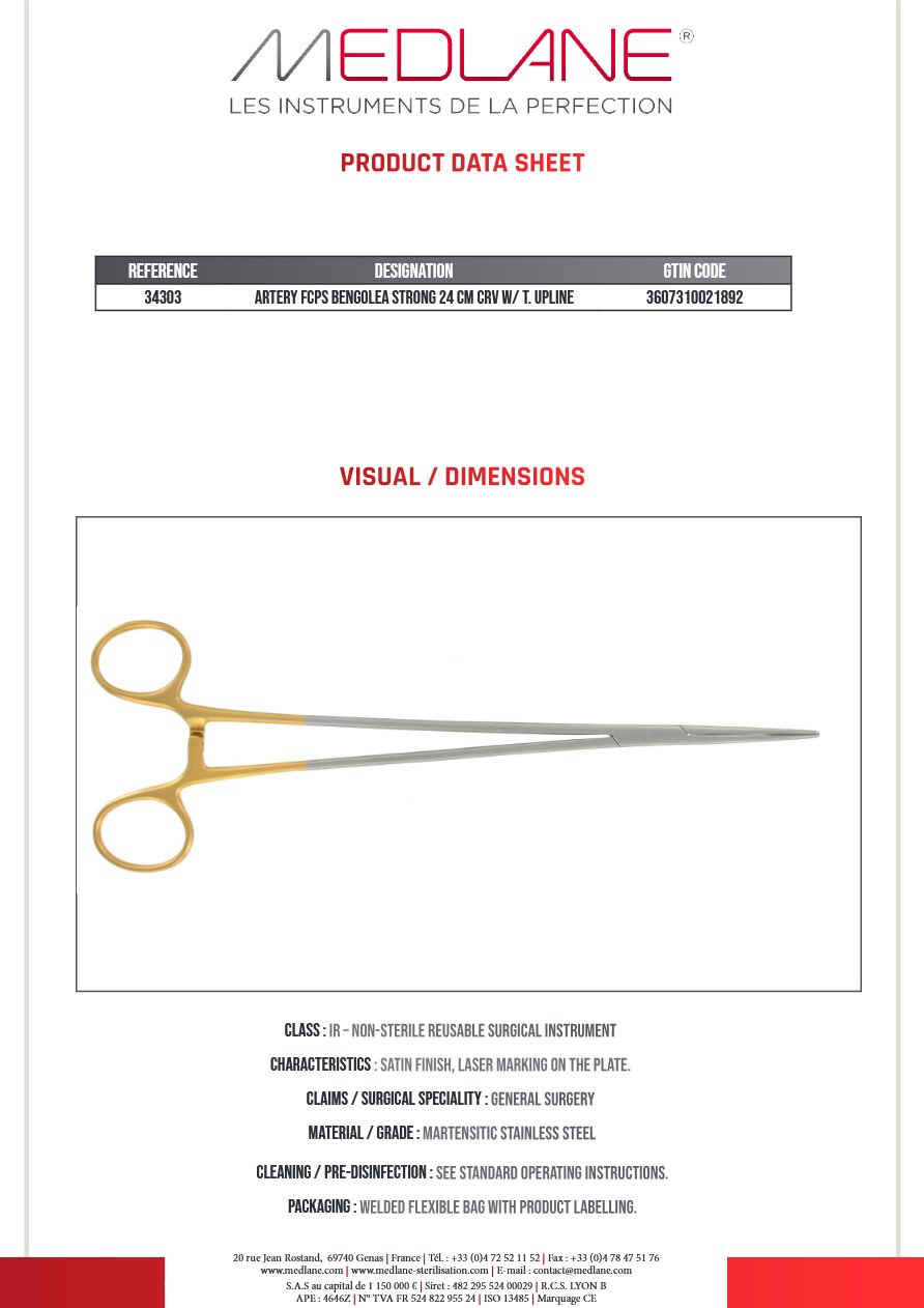 Pince Hémostatique Bengolea 240 mm Forte C. avec Griffes Upline — REF 34303P
