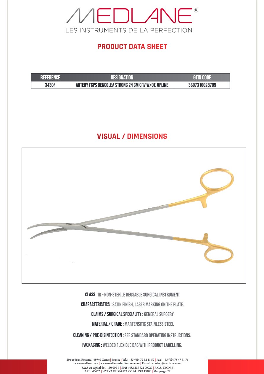 Pince Hémostatique Bengolea 240 mm Forte C. sans Griffes Upline — REF 34304P