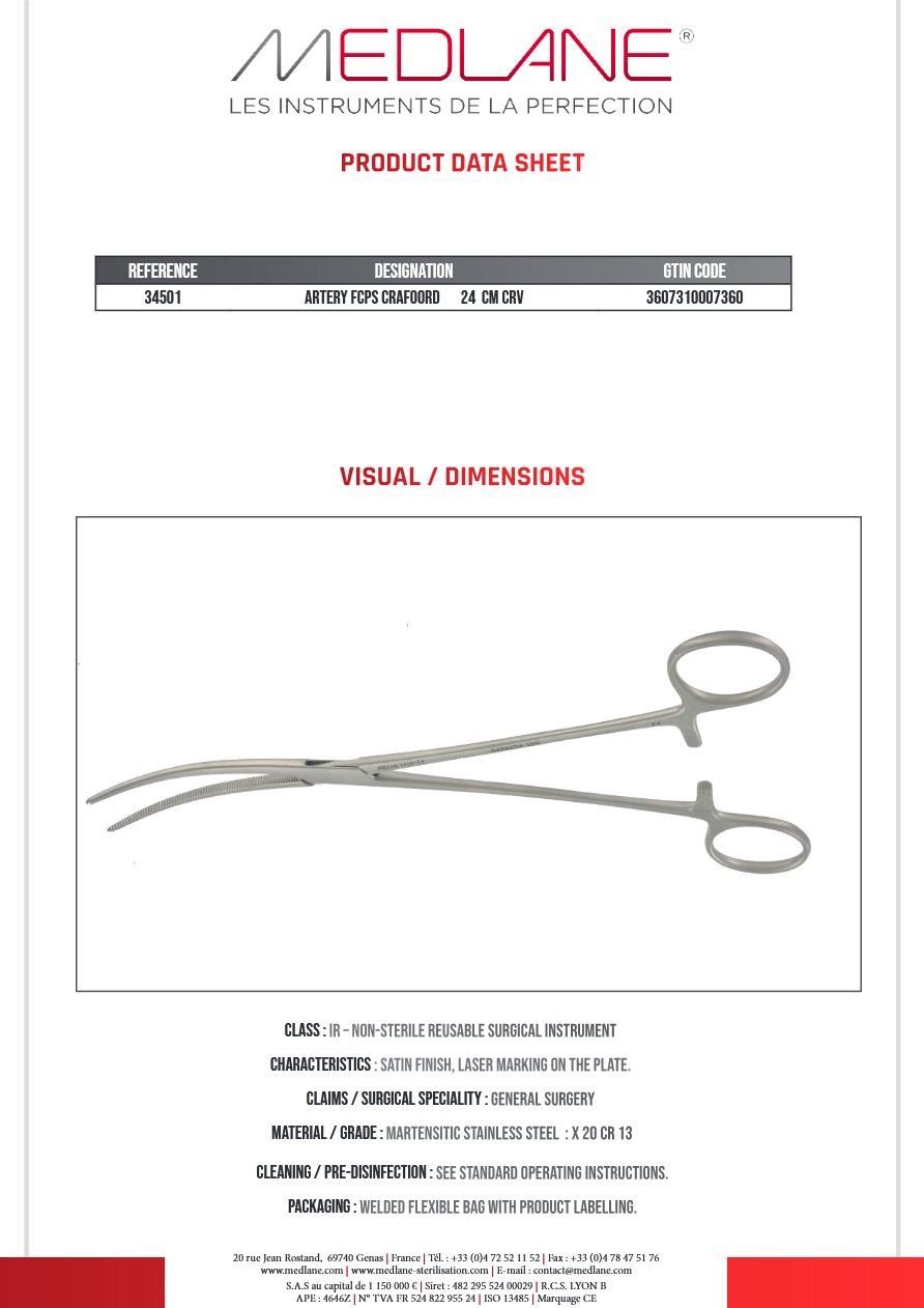 Pince Hémostatique Crafoord 240 mm Courbe — REF 34501P