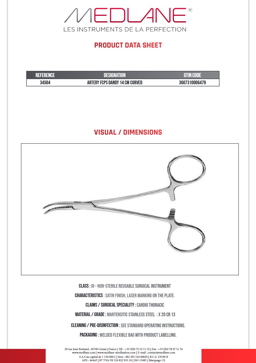 Pince Hémostatique Dandy 140 mm Courbe — REF 34504