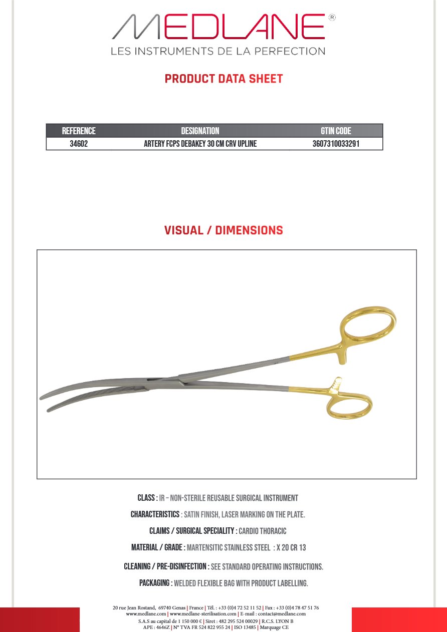 Pince Hémostatique Debakey 300 mm Courbe Upline — REF 34602P