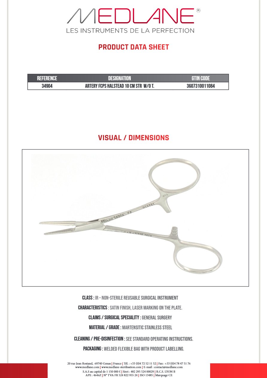 Pince Hémostatique Halstead 100 mm D.sans Griffes — REF 34904P