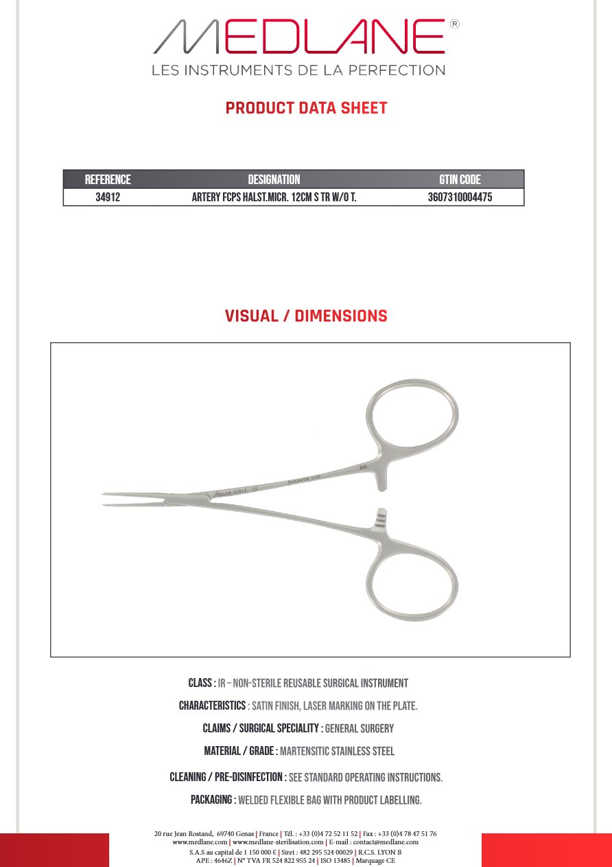 Pince Hémostatique Halstead 120 mm Micro D.sans Griffes — REF 34912P