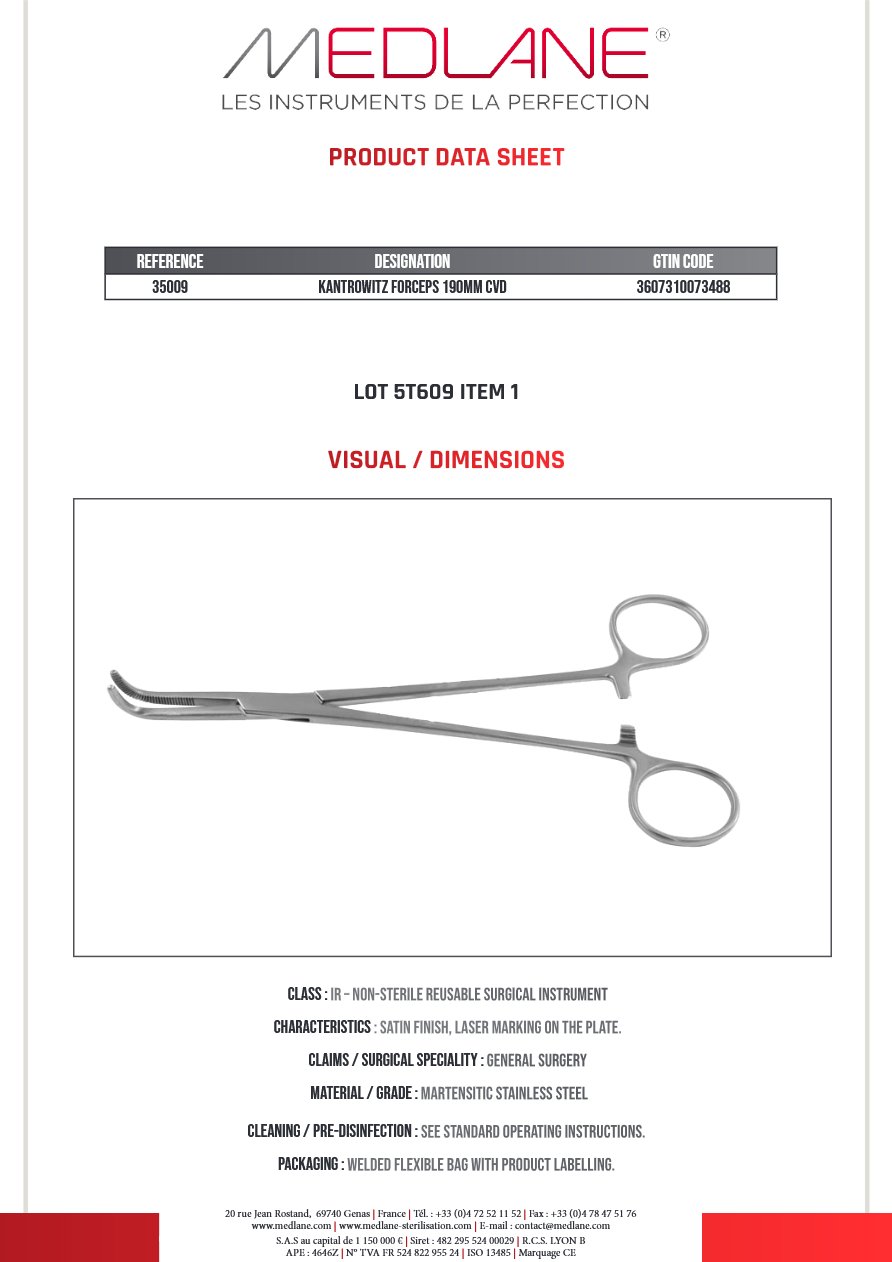 Photo produit MEDLANE : Passe Fils Kantrowitz 200 mm 90°, référence 35009