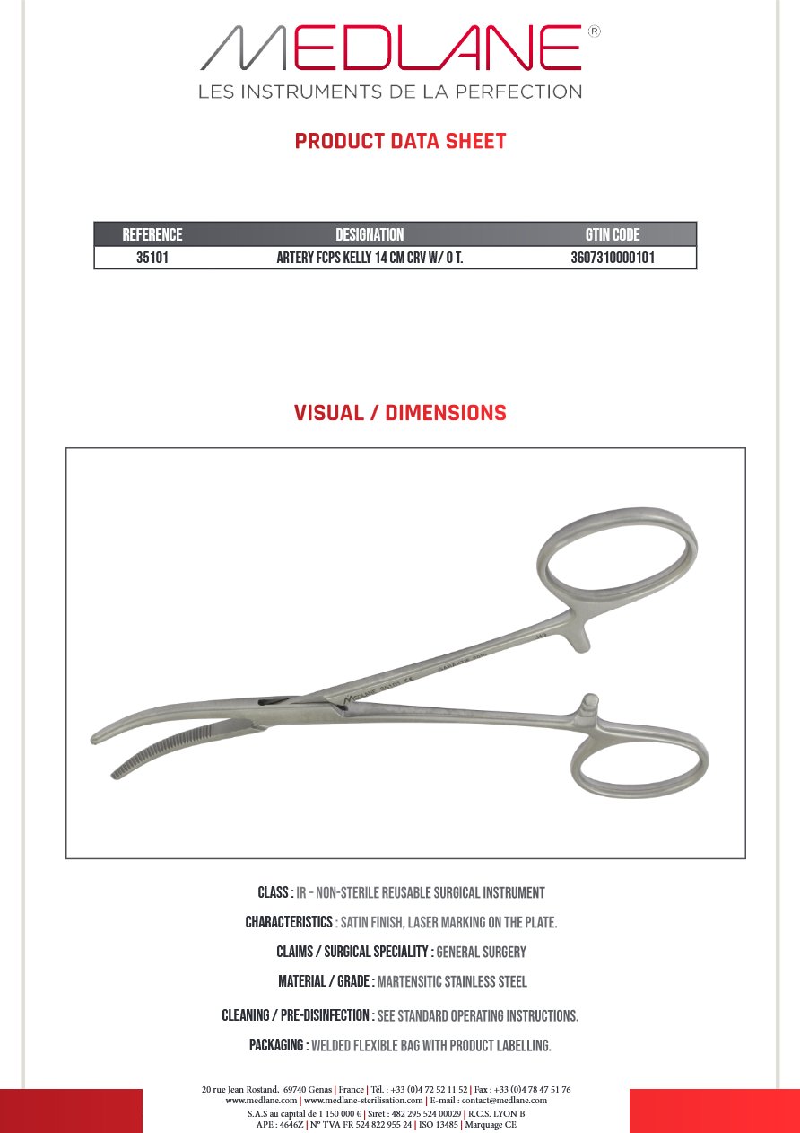 Pince Hémostatique Kelly 140 mm C.sans Griffes — REF 35101P