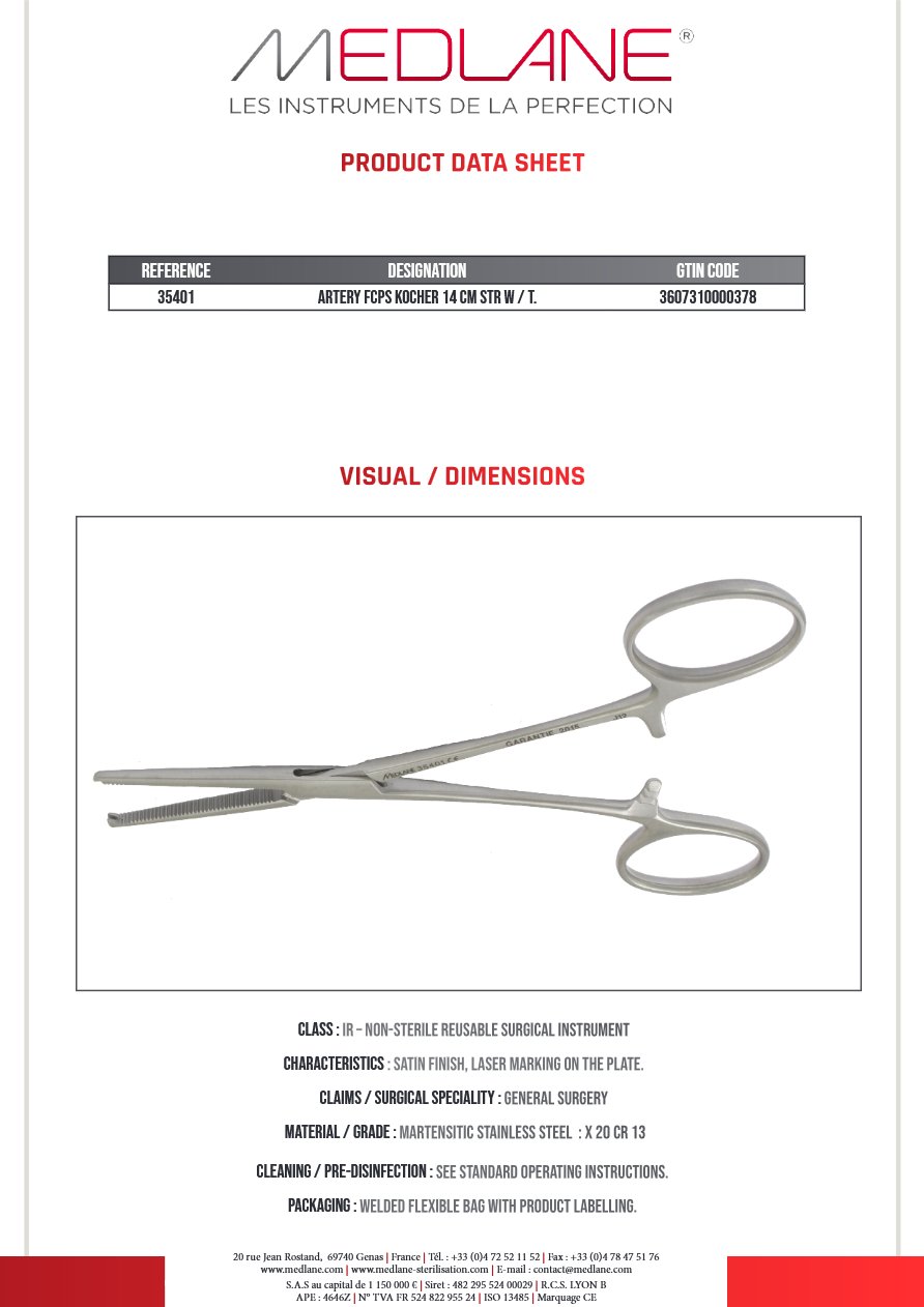 Pince Hémostatique Kocher 140 mm D.avec Griffes — REF 35401P