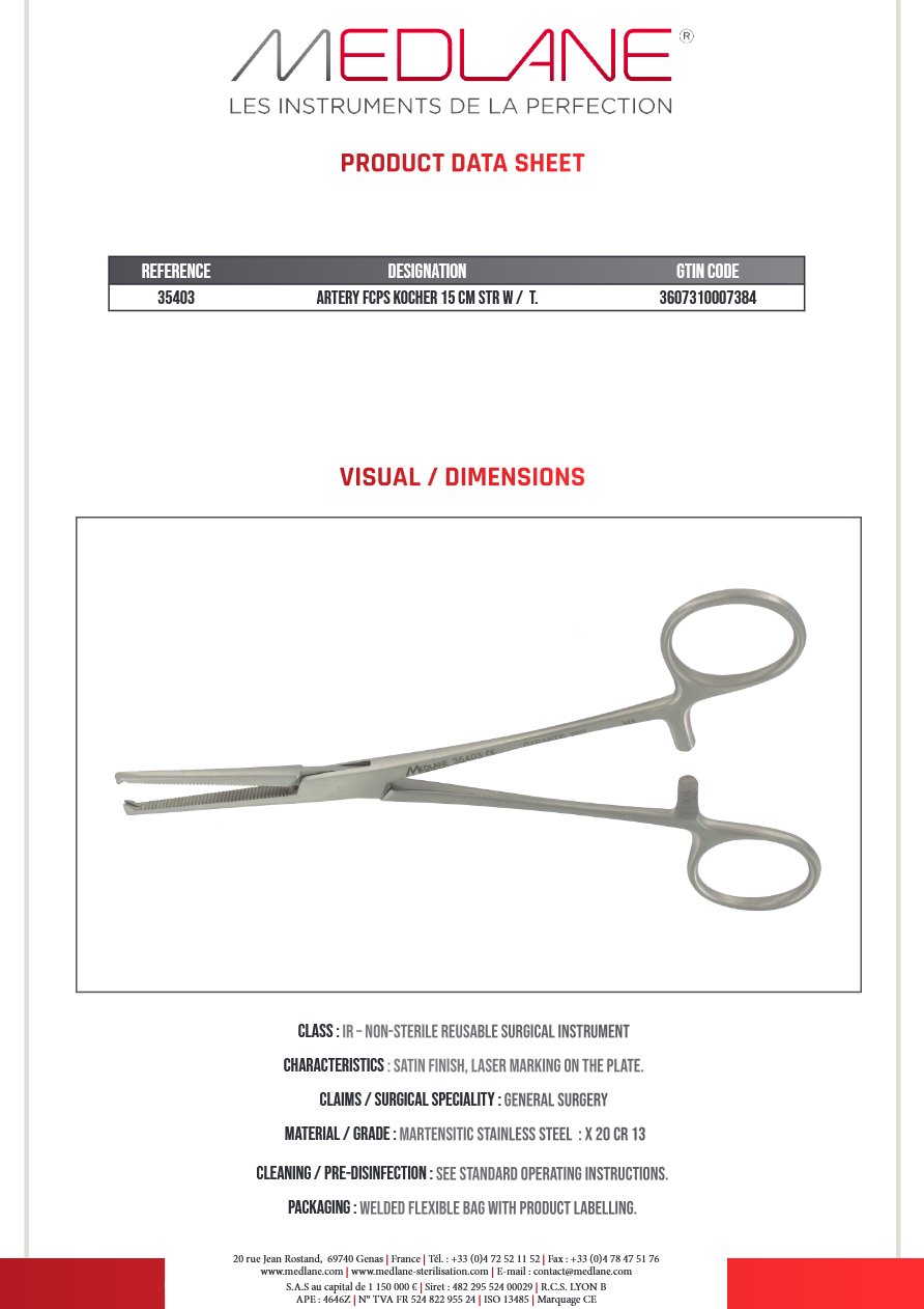 Pince Hémostatique Kocher 150 mm D.avec Griffes — REF 35403P