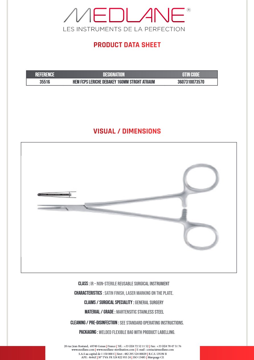 Pince Hémostatique Leriche Debakey 160 mm Drte Atrauma — REF 35516