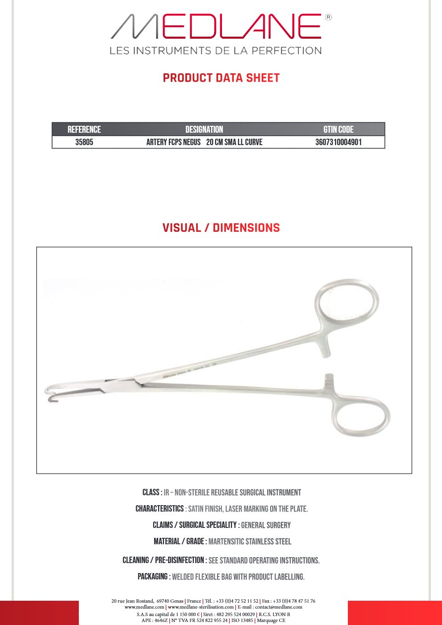 Pince Hémostatique Negus 200 mm Petit courbes. — 35805